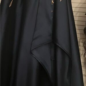 Navy Blue Women's Prom Dress with Gold Accents